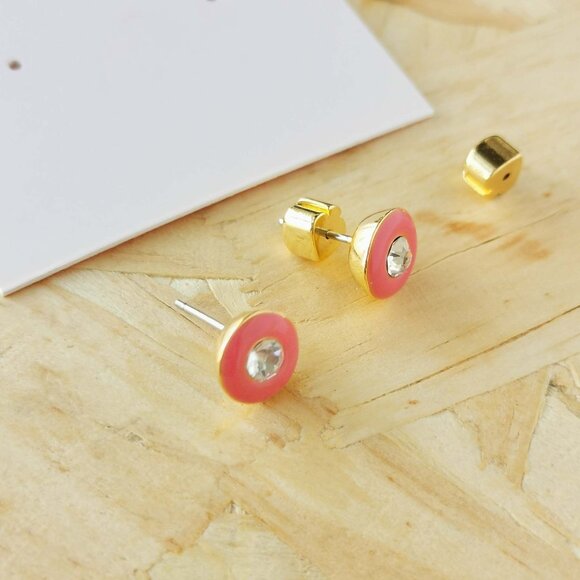 NEW Kate Spade Candy Drops Round Pink Enamel Stud Earrings Gold - Picture 3 of 3